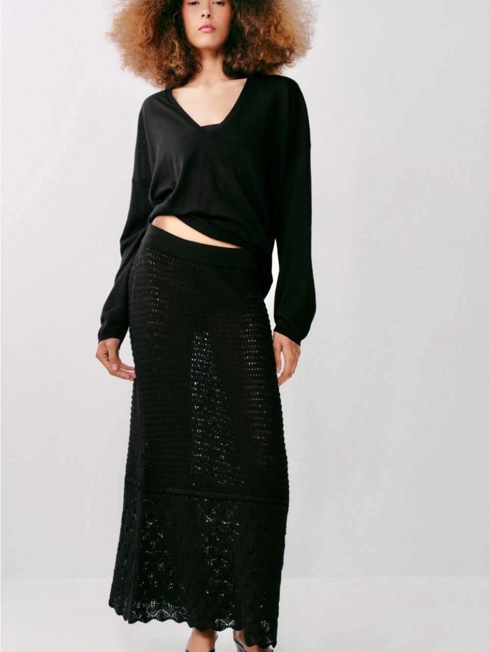 Zara Black Crochet Maxi Skirt - Women